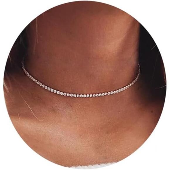 Rhinestone Choker Necklaces Silver Sparkling Diamond Choker Crystal Bracelet - Picture 1 of 7
